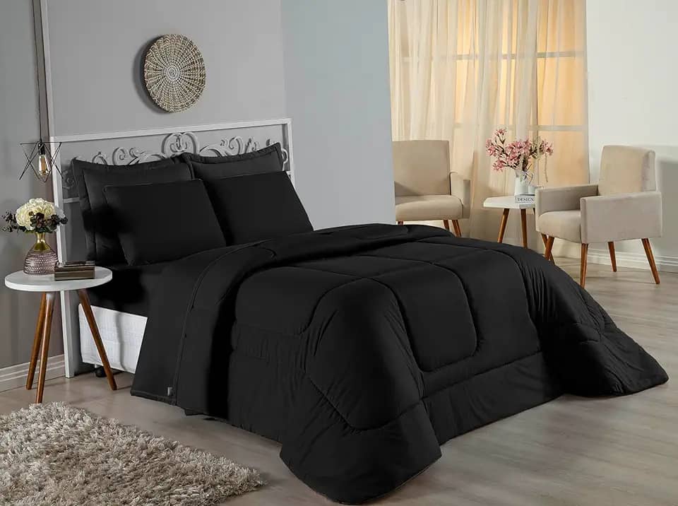 Edredom Solteiro Malha 100% Algodão Fio Penteado Dupla Face 2,40m x 1,60m Jra (Preto)