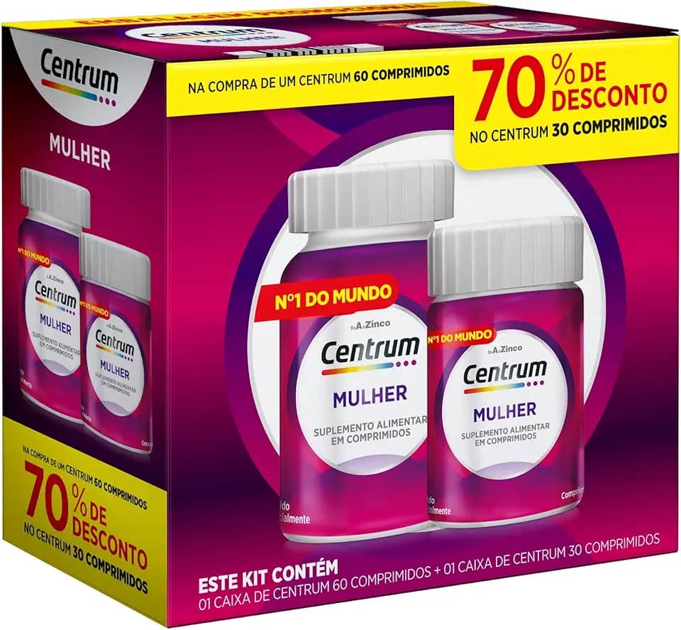 Centrum Mulher Multivitaminico Diário, com Magnésio, Vitamina D e Vitamina B12, Leve 90 Comprimidos e Pague 60