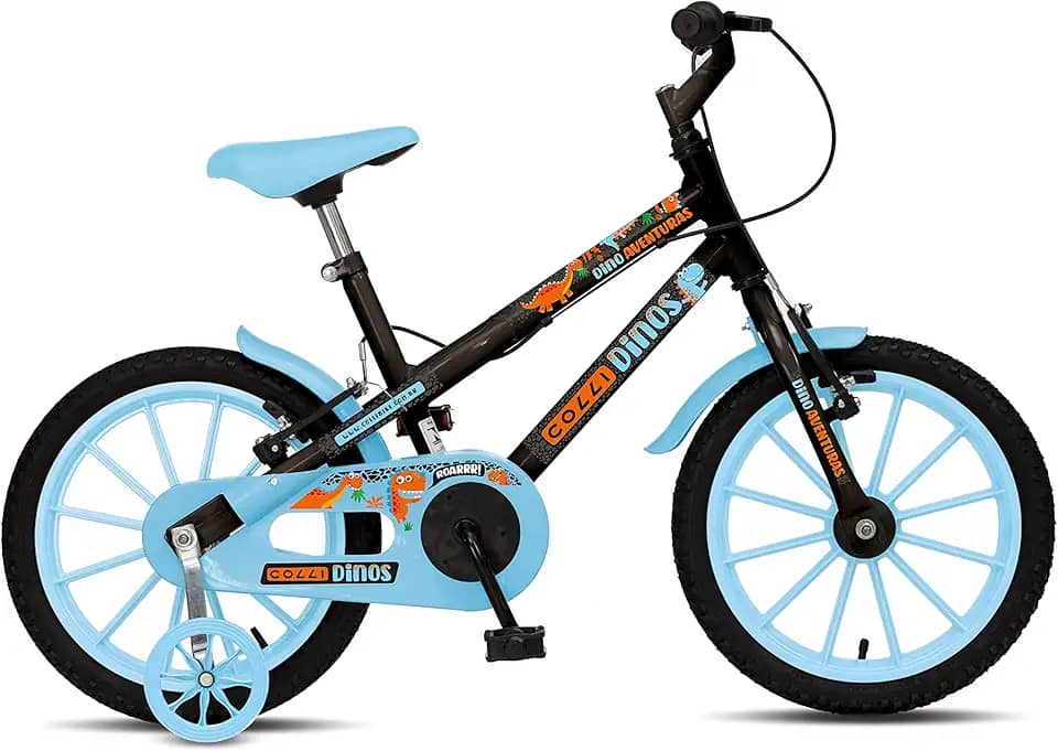 Colli Bike, Bicicleta Dinos Spinossauro Aventuras, Aro 16, quadro 12', Com Freios V-Brake, Com Rodas de Apoio e Capa Corrente