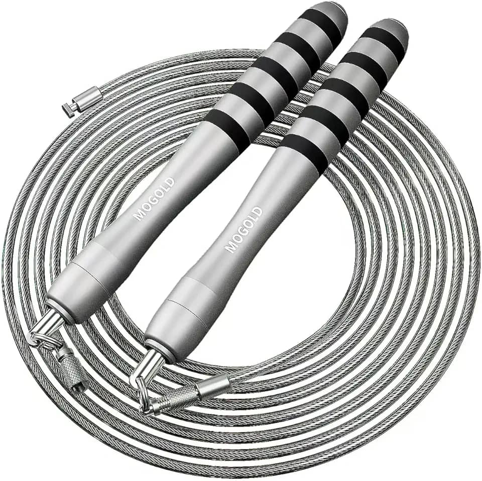 Corda de salto rápido com pesos – Cabos duplos intercambiáveis de 2 mm e 5 mm, sistema de clipe rápido para CrossFit, Double Unders, HIIT - Corda de velocidade ajustável de 3 a 3 metros para