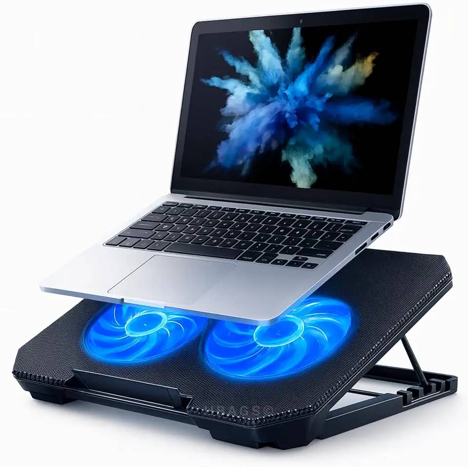 Base Suporte Para Notebook Com Cooler Duplo Silencioso Com 8 Níveis de Ajuste Ergonômico, Saída USB Adicional e Iluminação Led Interna Base Para Notebook de Até 17 Polegadas