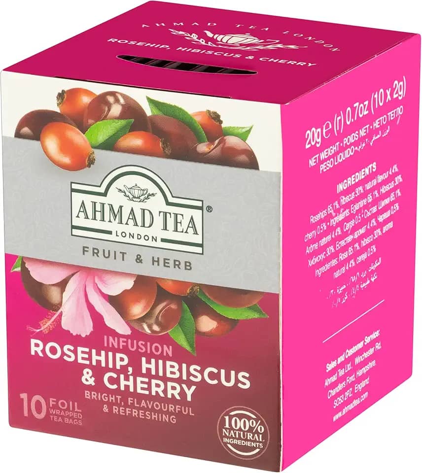 Ahmad Tea London Chá Misto De Rosa Silvestre Hibisco E Cereja Fruit & Herb Caixa 20G 10 Unidades De 2G Cada