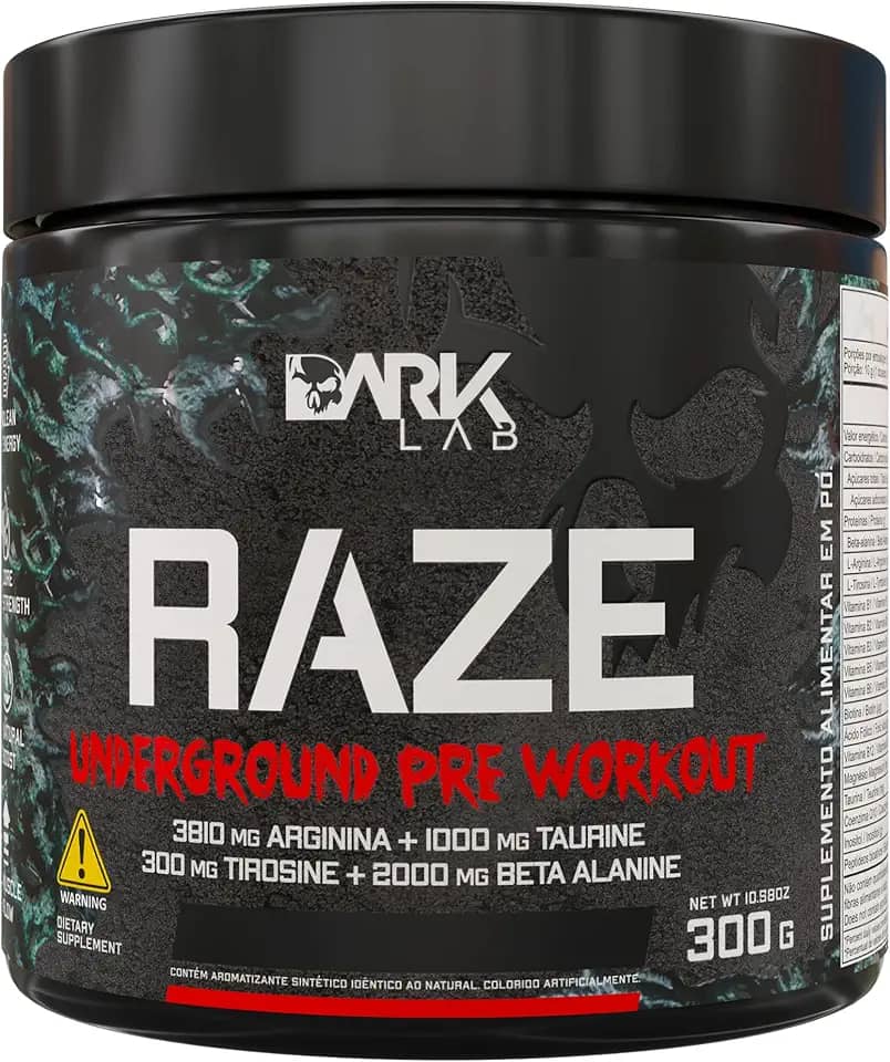 Pré-Treino Raze Underground Dark Lab, 300g, Pré-Treino, Frutas Amarelas, Sem Cafeína