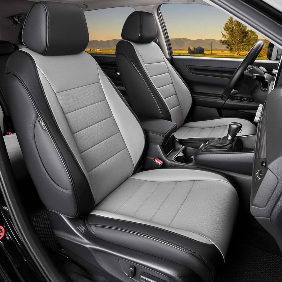 HKZ Conjunto completo de capas de assento de carro CRV para Honda CR-V 2023 2024 2025 2026 CRV LX; EX; EX-L; Sport; Touring; edição especial e modelo híbrido - couro (preto/cinza)