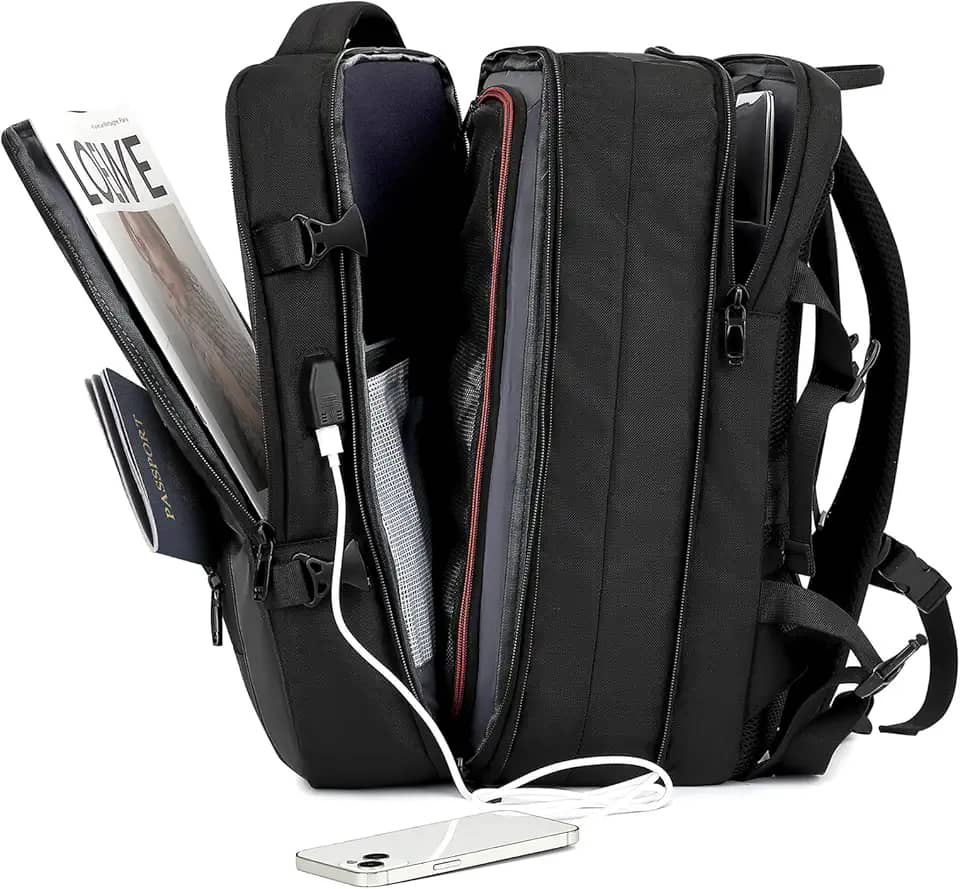 Mochila de Viagem Expansivel Grande Masculina Feminina,Mochila Avião para Notebook 17,Executiva,Antifurto,Reforçada,USB,Impermeável,Escolar,Faculdade,Trabalho,Presente