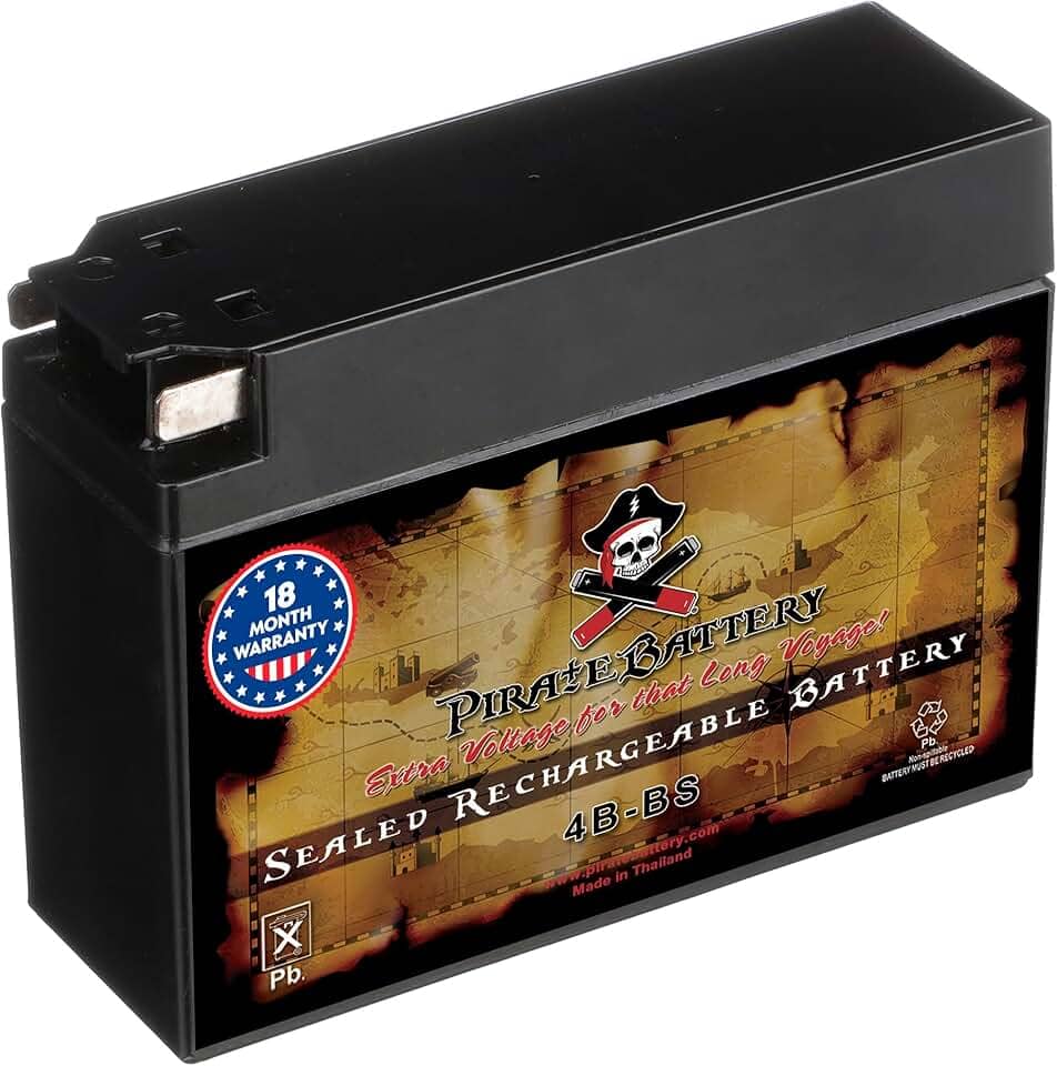 Pirate Battery Bateria de substituição sem manutenção 4B-BS para motocicleta Suzuki e Yamaha: 12 Volts, 3 Amps, 2,3 Ah, Terminal Tab