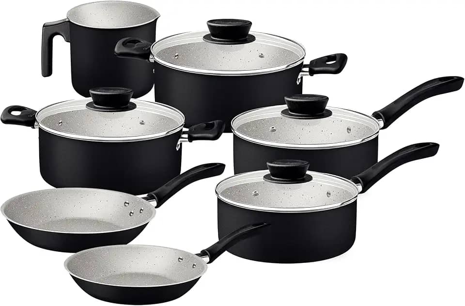 Jogo de Panelas Tramontina Linz em Alumínio com Revestimento Interno e Externo em Antiaderente Starflon Max Preto 07 Peças