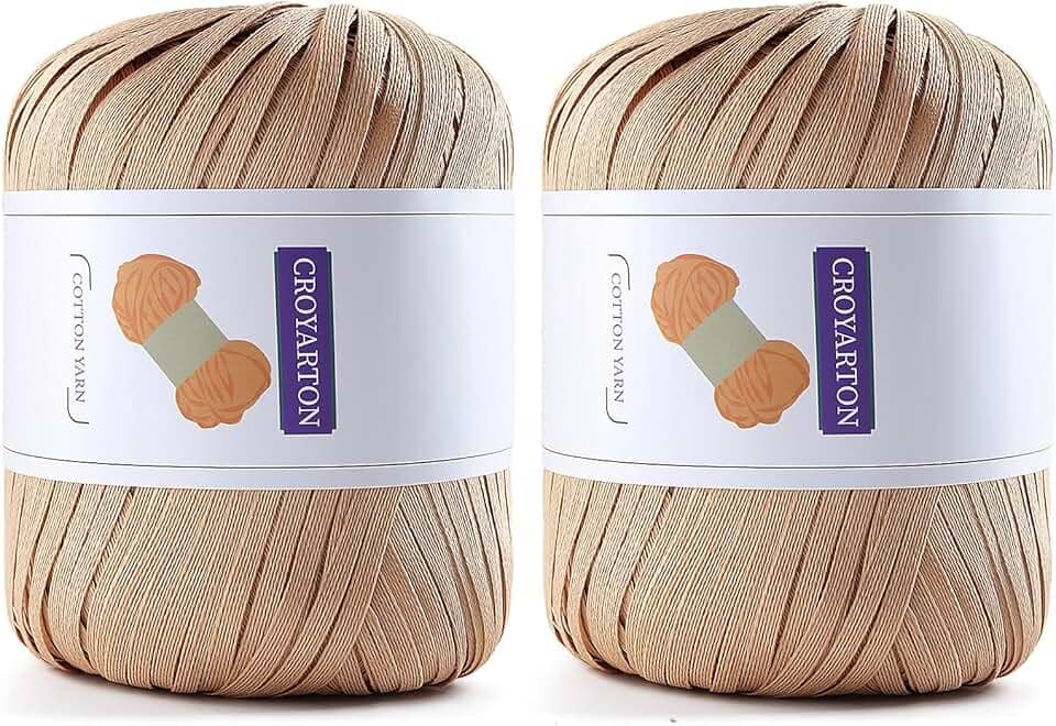 Pacote com 2 fios de ráfia para crochê, fio de algodão macio para crochê, bolsa de praia de verão, 228 jardas/fio de papel de fita de 100 g para iniciantes, bolsa de tricô manual DIY (marrom)