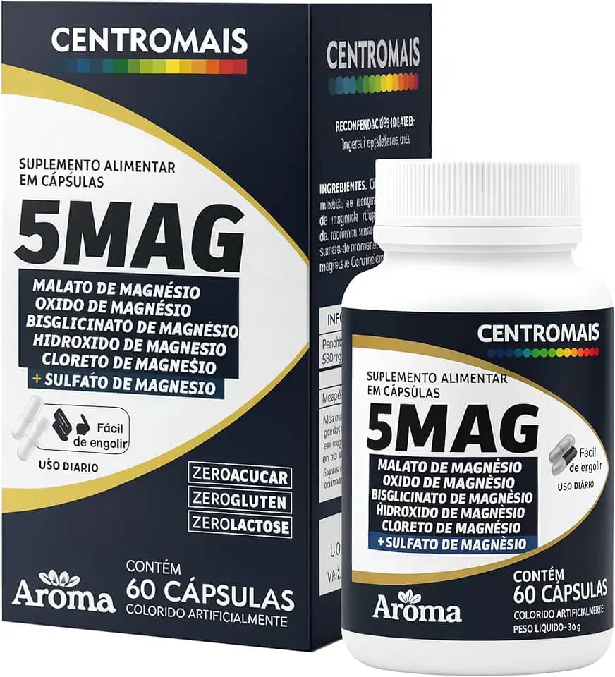 Mix De Magnésio 5 Em 1 Tetra Magnésio Para Cognição 100% Puro 600mg 60caps
