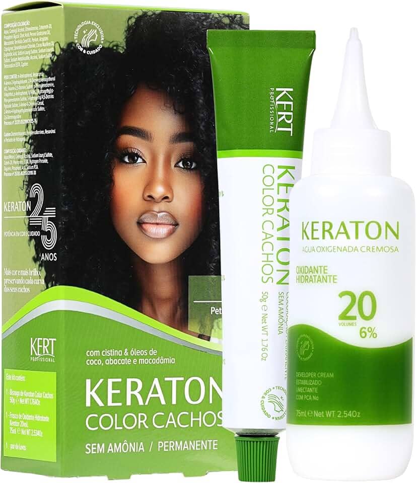 Keraton, Coloração, Color Cachos, Kit 50 g + 75ml, Nº 1.0 Preto