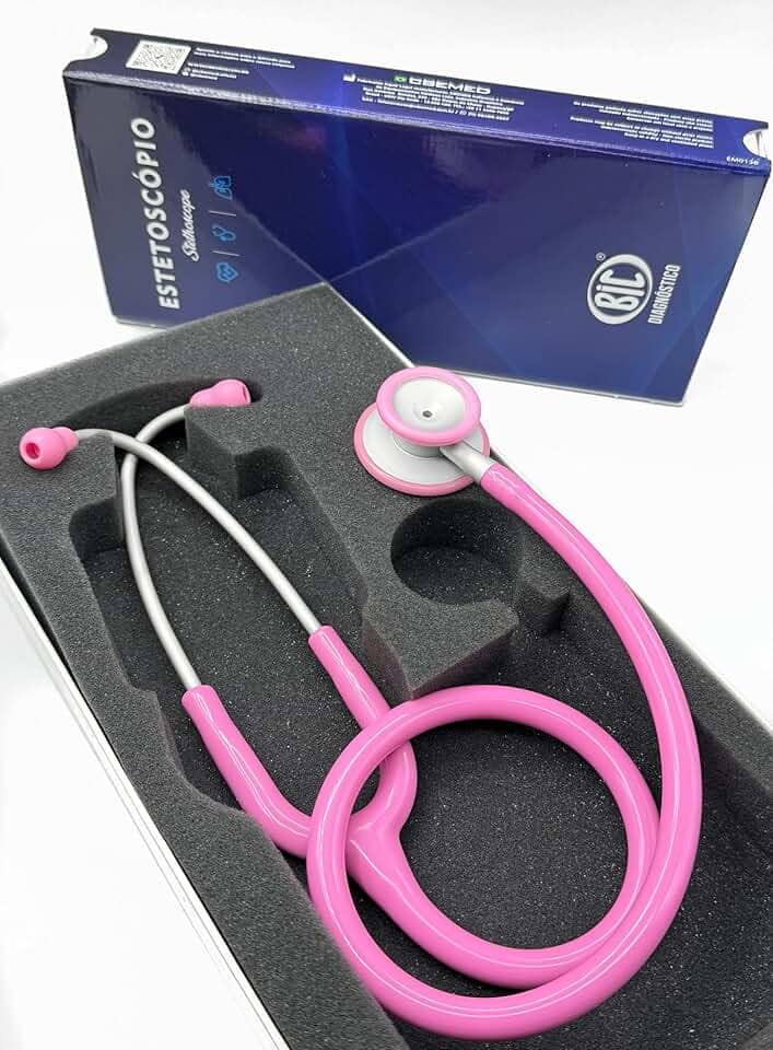 Estetoscópio Duplo Efficace Profissional BIC Adulto e Pediátrico Rosa - Ideal enfermagem e estudantes