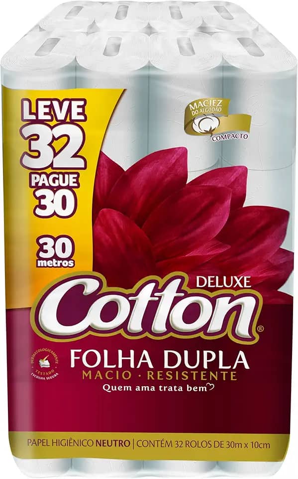Papel Higiênico Folha Dupla Neutro LV32 PG30 2 x 32 x 30 cm, Cotton