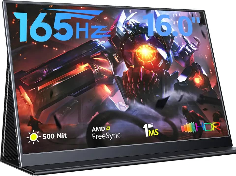 Monitor de Jogos Portátil de 165 Hz, Monitor de Laptop de 16 '1920X1200 500 Nits, Segundo Monitor de Computador com Alto-Falantes, Monitor de Viagem de Tela Dupla para Pc Phone Ps5/4 Xbox S