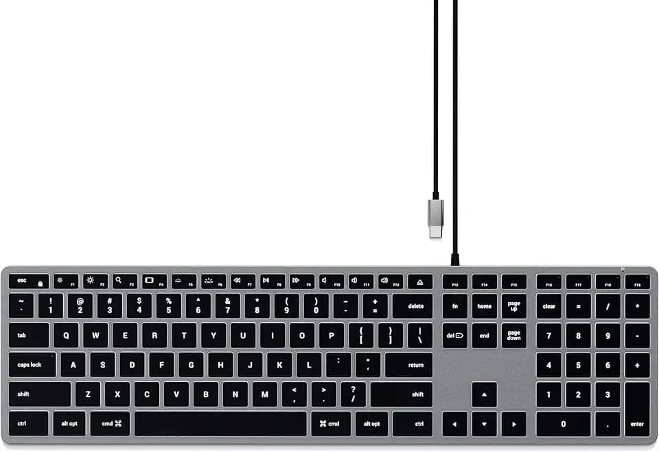 Satechi Teclado Slim W3 Iluminado com Cabo e Keypad Numérico - Teclas Iluminadas e conexão USB-C - Para M2/ M1 MacBook Pro/Air, M2/ M1 iPad Pro/Air, M2 Mac Mini, iMac M1