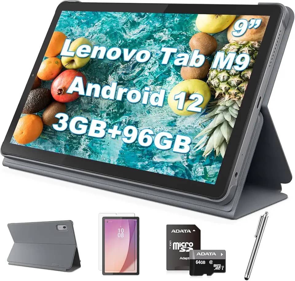 Lenovo Tablet Tab M9 Android 12, tela IPS HD de 9 polegadas, 3 GB de RAM, 96 GB (armazenamento de 32 GB + cartão MSD de 64 GB), Octa-core MTK Helio G80, Wi-Fi, Bluetooth, câmera HD 720p, Dolby Atmos