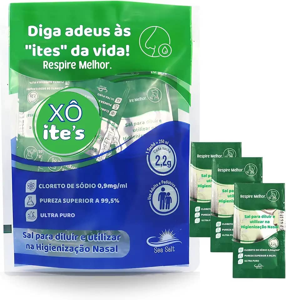 Sachês de Soro Fisiológico em Pó Xô ites, Kit com 60 Unidades, para Alívio e Higienização