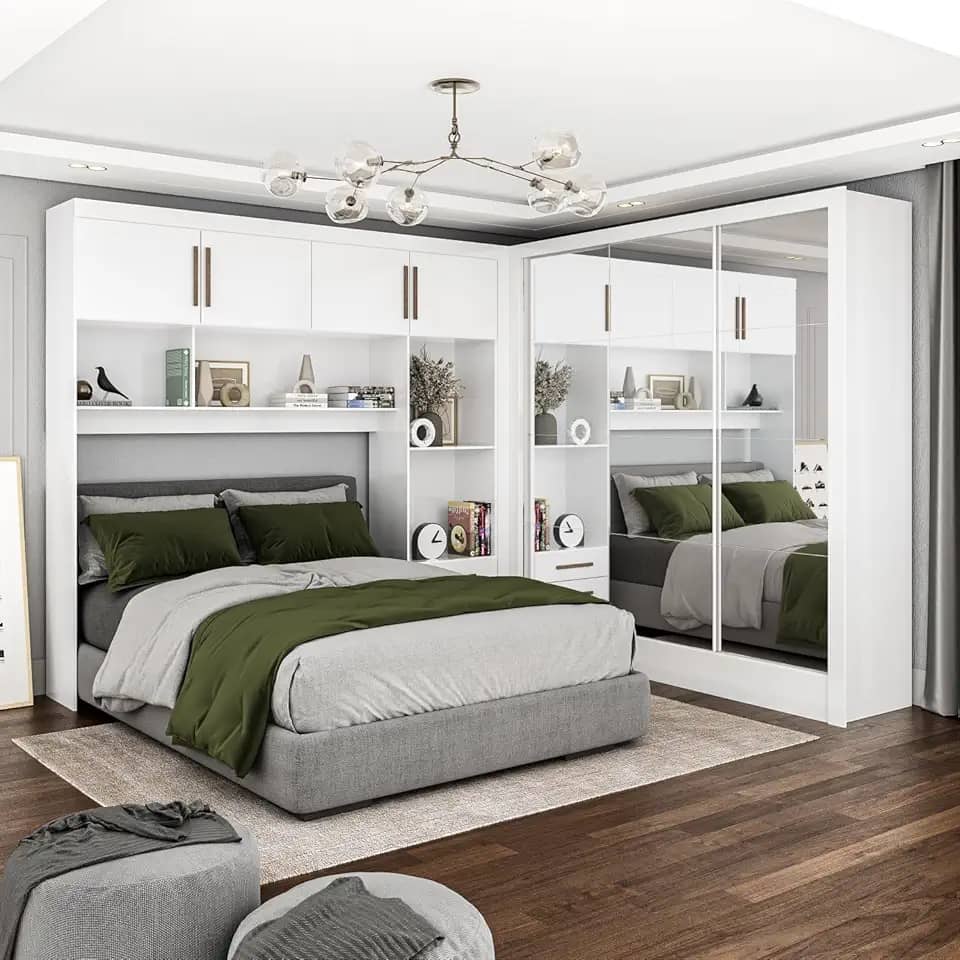 Guarda-roupa Casal Modulado 4 Portas Santiago 3 Portas Premium 5 Gaveta com Espelho Branco