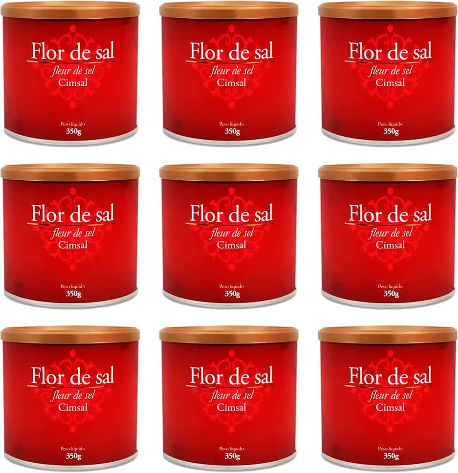 Flor De Sal Cimsal, 350g (Sal Marinho Integral) Rico em Minerais Como Magnésio, Cloreto de Sódio e Potássio Kit Com 9 Latas