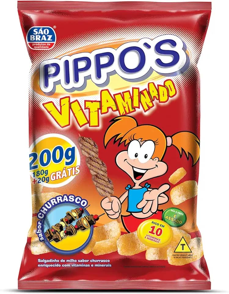 Pippo's Vitaminado – Salgadinho de Milho Sabor Churrasco, 200g