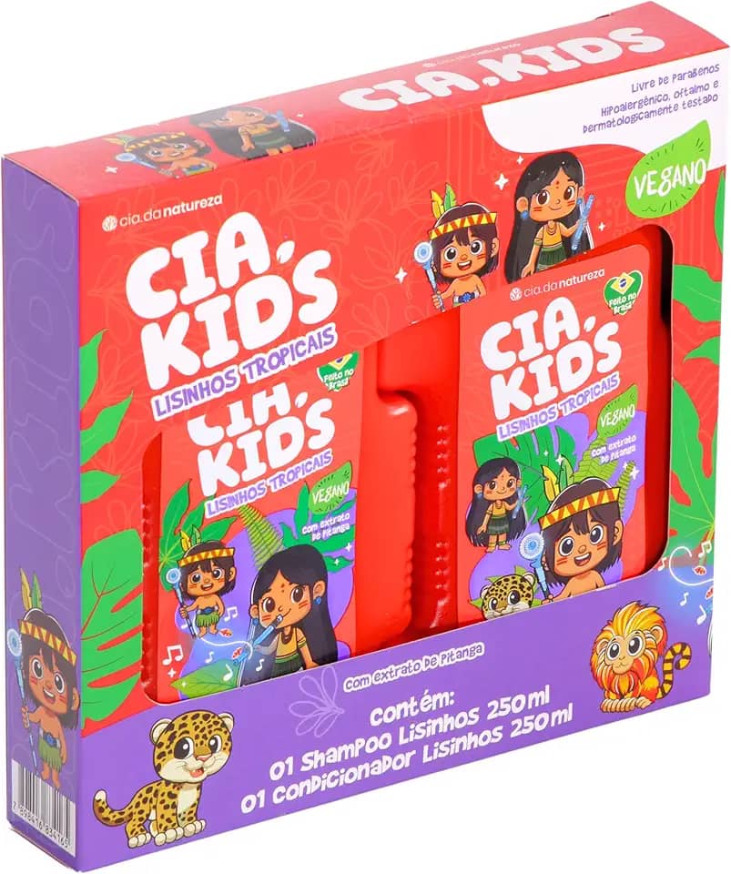 Cia. da natureza, Kit Infantil, Shampoo e Condicionador, Para cabelos Finos e Delicados, Lisinhos Tropicais, Vegano, 2 X 250ml