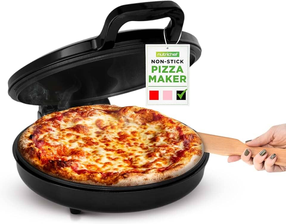 Nutrichef Mini forno para pizza, tamanho pessoal de 12", 1500 V, elétrico, anti-aderente, economiza espaço, ideal também para torradas, quesadillas, tortilhas e muito mais