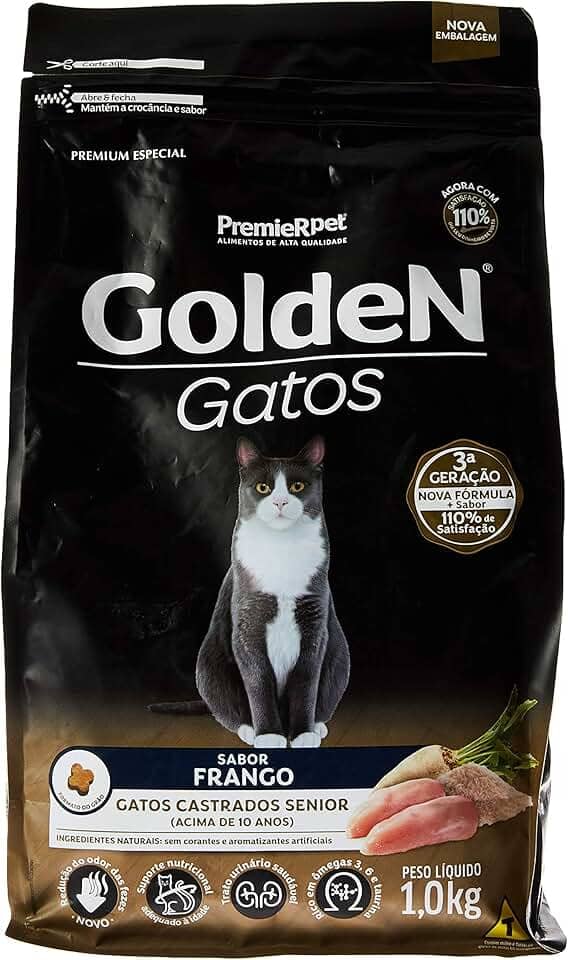 Premier Pet, Ração Golden para Gatos Sênior Castrados sabor Frango - 1kg