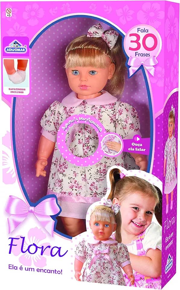 Adijomar - Flora Boneca com Som, 30 Frases, Multicolorido, 0319