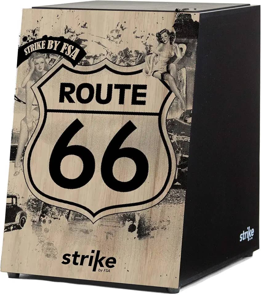 Cajon FSA Handcrafted Professional Percussion Instrument - Deep Bass, Crisp Snare Sound, Brazilian Wood, Ergonomic Tilt Design Sk4010 Route 66