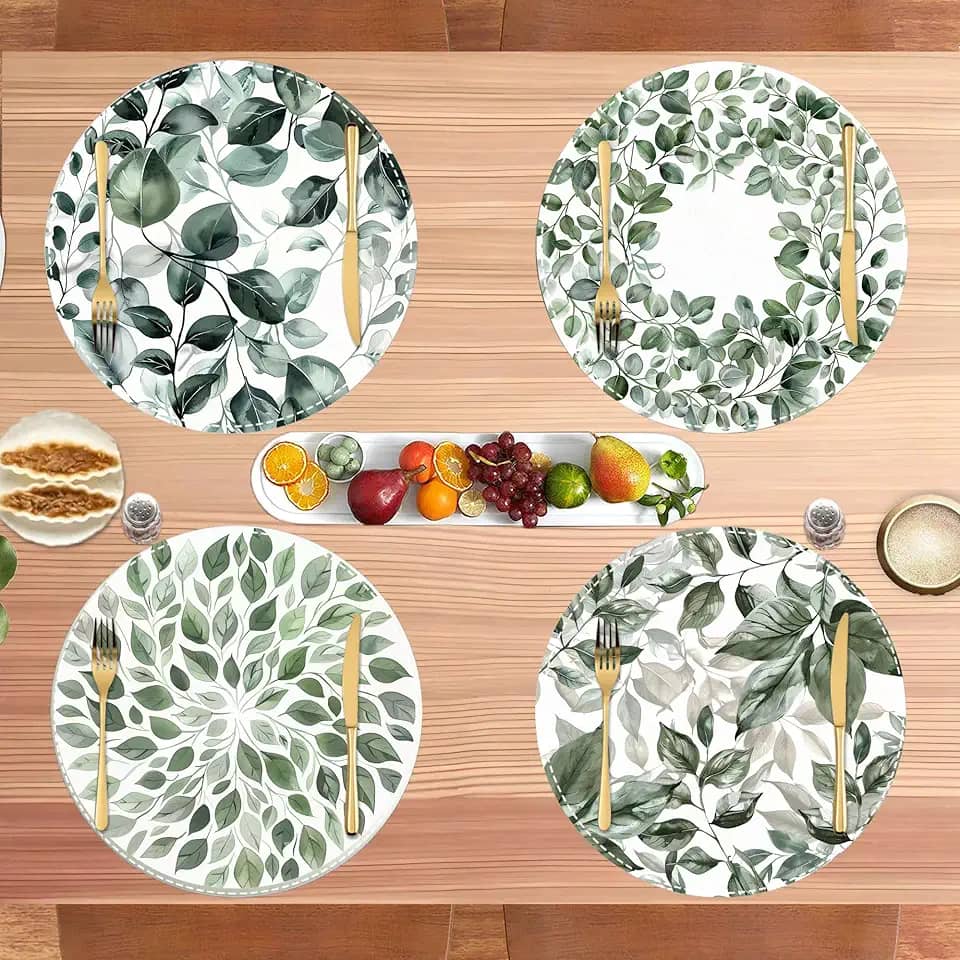 Jogo americano redondo de tecido, conjunto de 4 - tapetes de mesa de tecido de linho grosso lavável para jantar, festa cozinha e decoração de casa, decorativo e durável - 35,5 cm D41