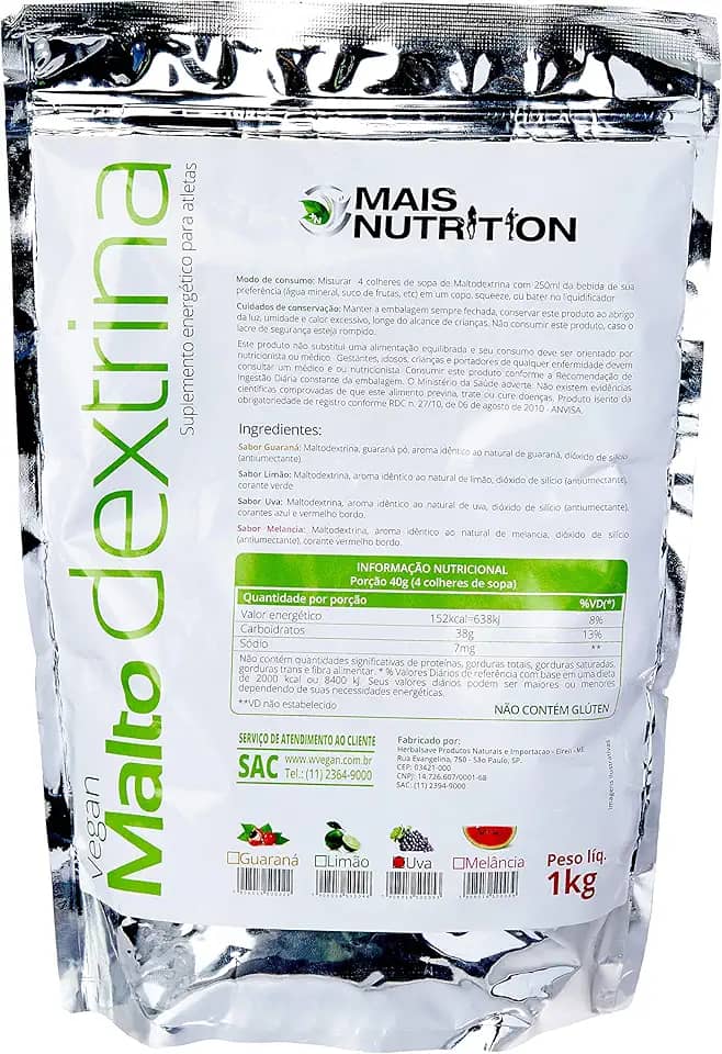 Mais Nutrition Maltodextrina Vegan, Sabor Uva, 1 kg