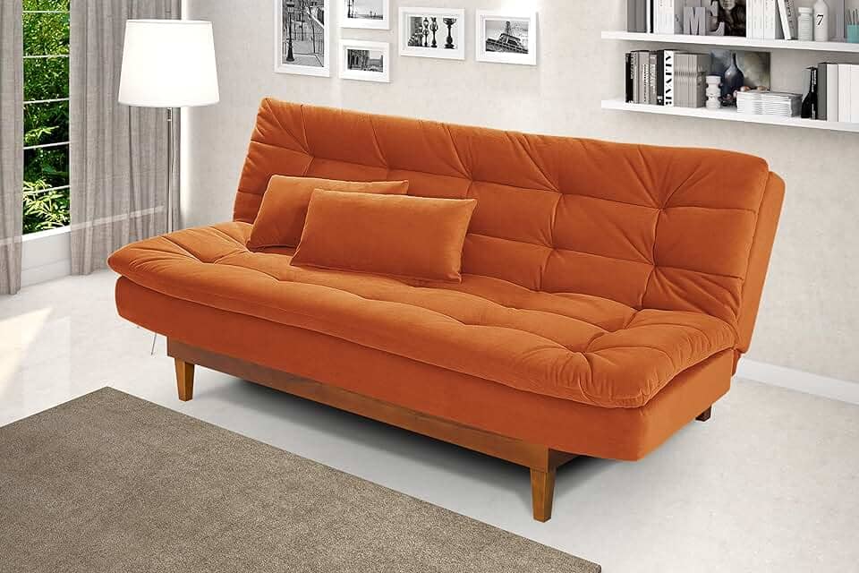 Sofá Cama Dubai Reclinável Casal 3 Lugares Suede Base de Madeira Império Estofados (Terracota)