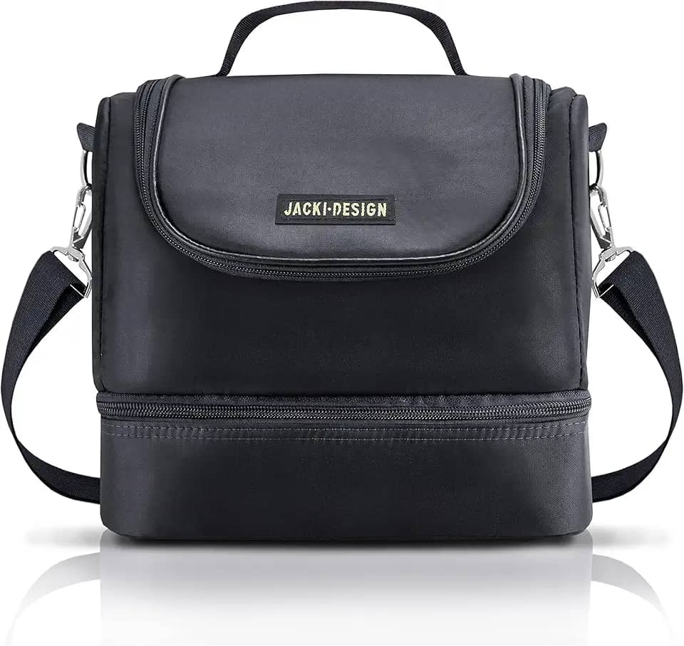 BOLSA TÉRMICA MARMITA ACADEMIA FITNESS COM 2 COMPARTIMENTOS ALÇA AJUSTÁVEL MASCULINA LISA JACKI DESIGN PRETO