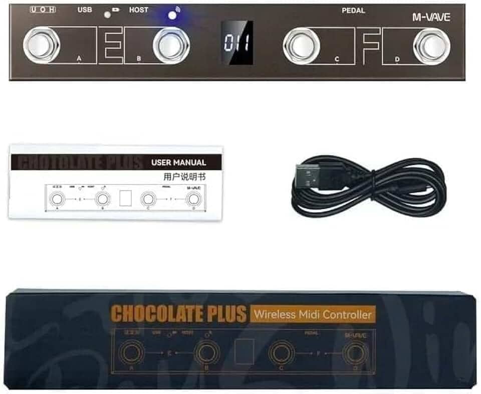 M-VAVE VEDO Chocolate Plus Controlador MIDI Sem Fio Teclado Profissional com 4 Botões Foot Switch, Interface Host Controle Direto de Efeitos, Bateria de Longa Duração 12 Horas Windows Mac iOS Android