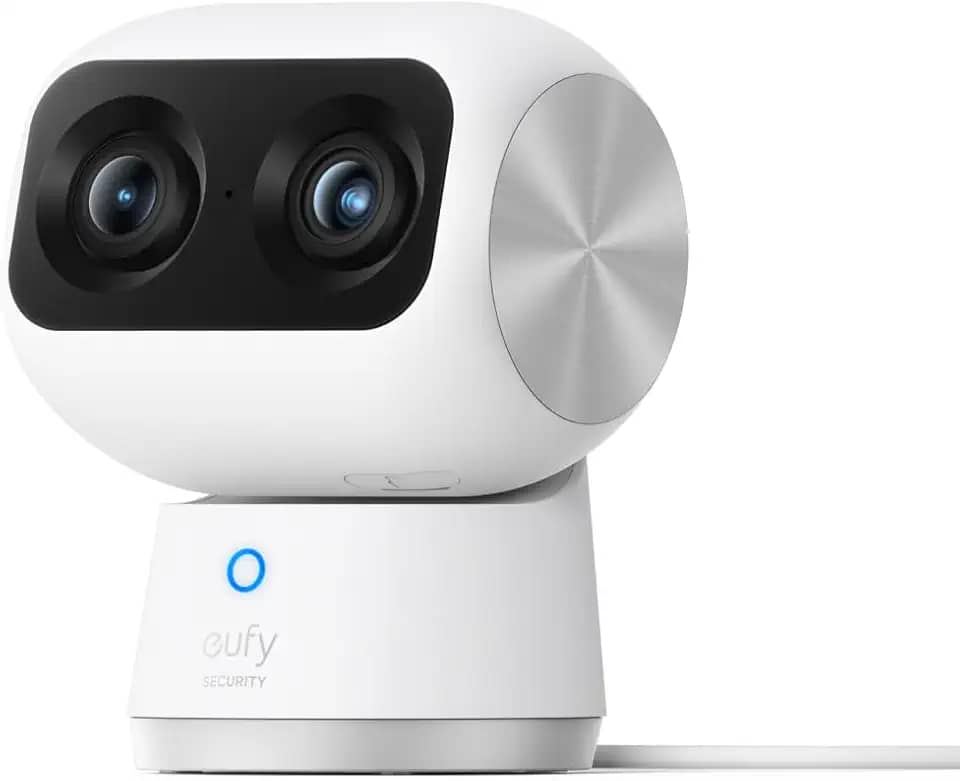 eufy Câmera S350, Camera de Segurança Wi-Fi, 4K Inteligente com Câmera Dupla, Visão 360°, Zoom 8×, Visão Noturna, Babá Eletrônica, Rastreamento por IA, Compatível com Alexa e HomeBase 3