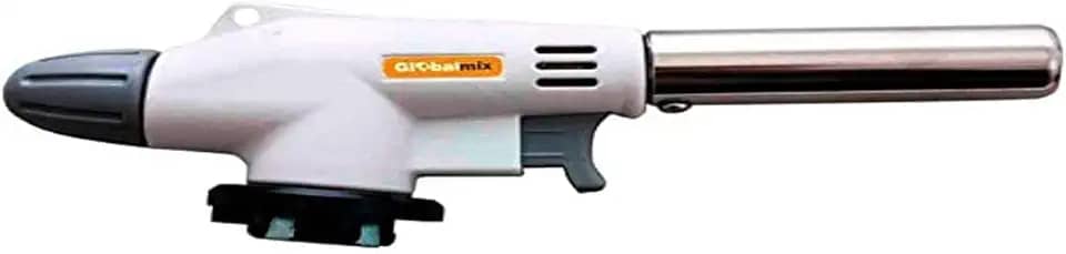 Globalmix Maçarico Portátil Gt6020 Branco Com Controle Manual Da Chama E Acendimento Automático