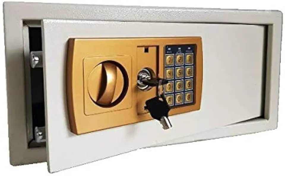 Cofre Eletrônico Digital em Aço Com Teclado e Chave Reserva (BRANCO, GRANDE 43X33X20 CM)