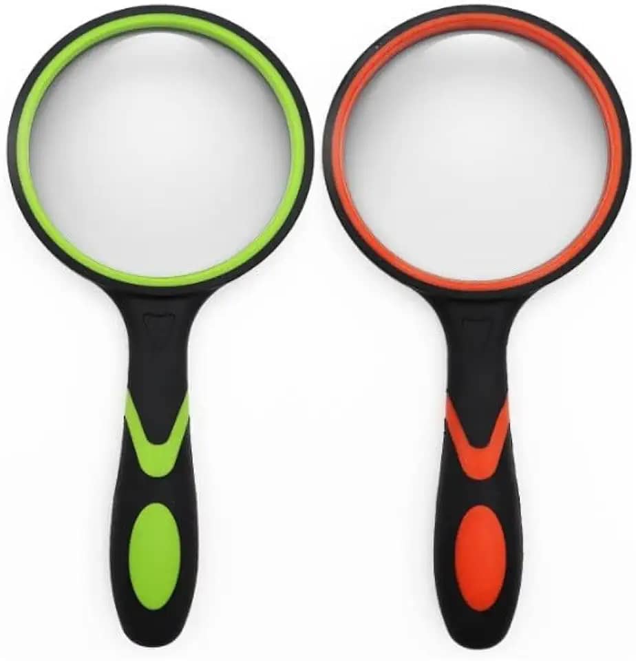 Pacote com 2 lupas de 10x, lupa magnética grande de mão. Óculos para leitura de crianças/idosos, lente de lupa Lupa inquebrável de 7,6 cm, alça de borracha