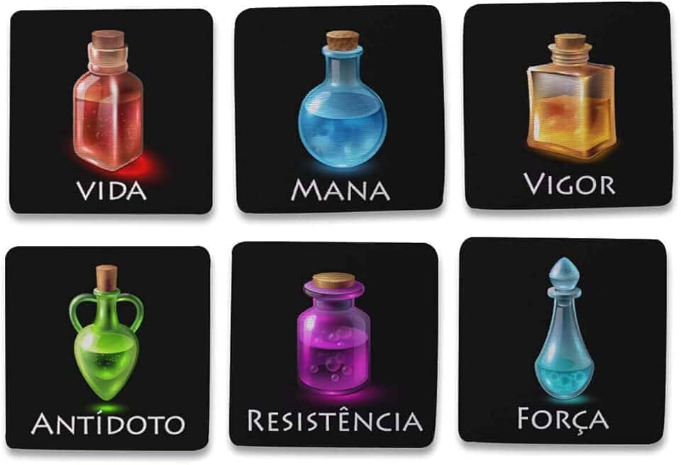 Kit 6 Porta Copos Poções RPG Cozinha Criativa Geek cor:Preto