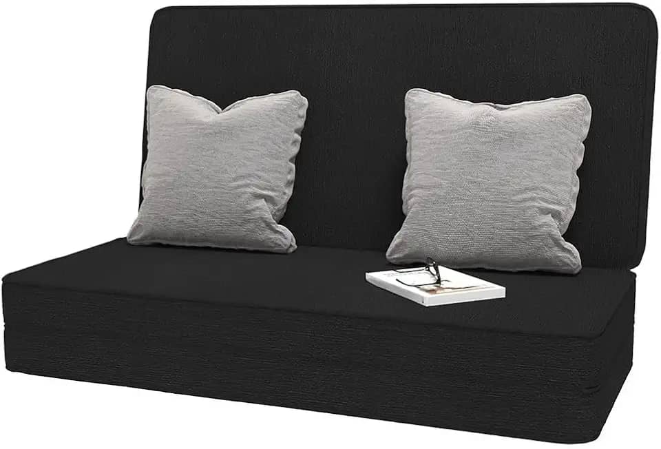 Cama Sofá Dobrável Casal e Solteiro Preto - Modelo Versátil 3 em 1: Sofá, Cama Box e Cadeira Espreguiçadeira, Colchão para Base Cama Box, Sala, Quarto ou Escritório(Solteiro)