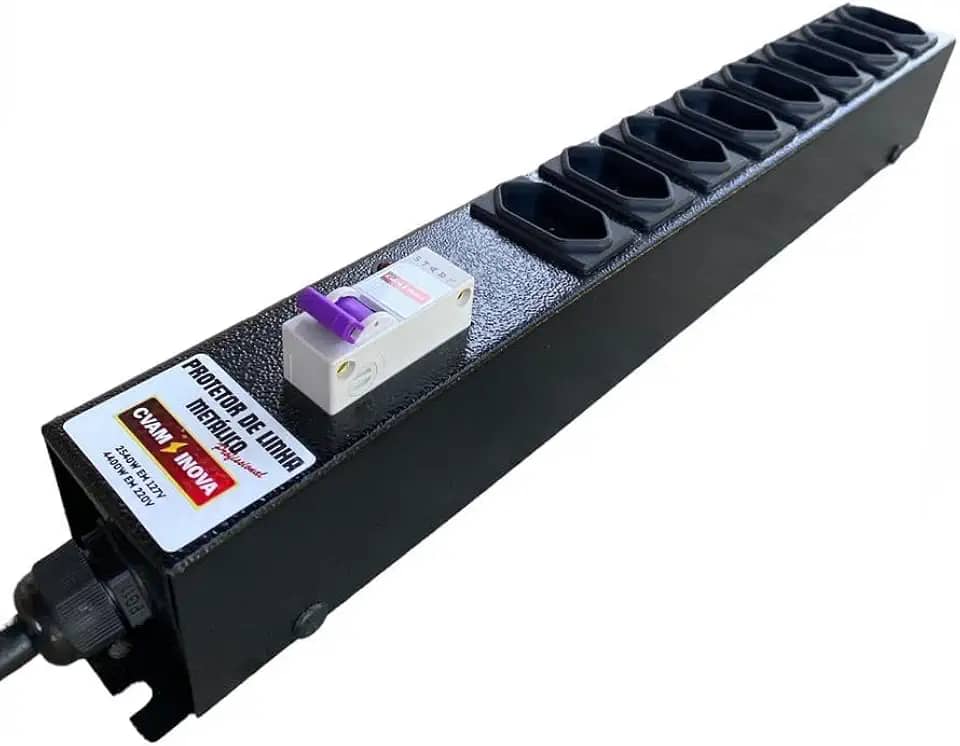 Filtro de Linha Profissional 20A com Disjuntor – 8 Tomadas – Estrutura Metálica Reforçada – CVAM – Ideal para Equipamentos de Alto Consumo