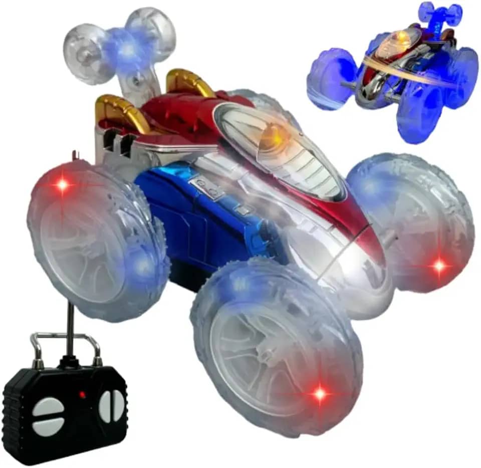 Carro Maluco Controle Remoto Dasher 360° com Luzes LED Brinquedo Infantil Faz Barulho Da Cambalhota