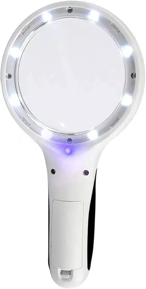 Estek, PA0862, Mini Lupa de Mão Para Estética com Leds s e Uv, cor Branco, Plástico