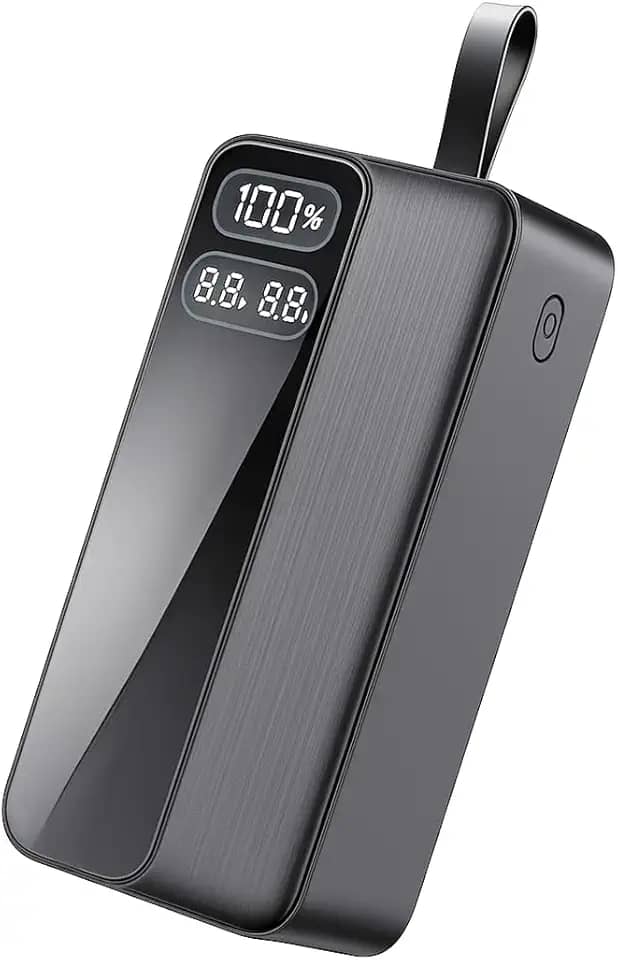 Power Bank 30000mAh, Carregamento Rápido 22.5W, Display LED, Cabos Tipo C e Light Integrados, Entradas USB-C, USB-A (Preto)