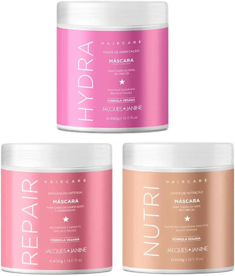 Kit Jacques Hydra Nutri Repair Máscaras Hidratação Nutrição Reconstrução Cronograma Capilar 1200g