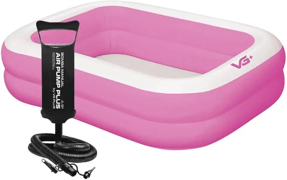 Piscina Inflável Retangular Infantil Rosa 100 Litros com Bomba VG Plus