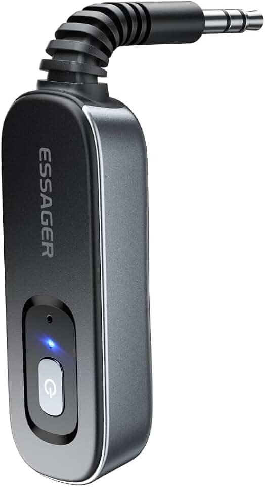 Adaptador auxiliar Bluetooth 5.1 receptor e transmissor recarregável para fones de ouvido Airpods, alto-falante, adaptador de áudio auxiliar ESSAGER de 3,5 mm para passadeira de avião, leitor de MP3,