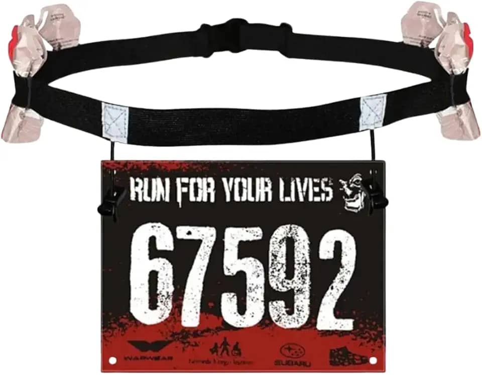 Cinto Porta Número para Corrida e Triathlon, Elástico com 6 Compartimentos para Gel, Ajustável 50-135cm, Preto