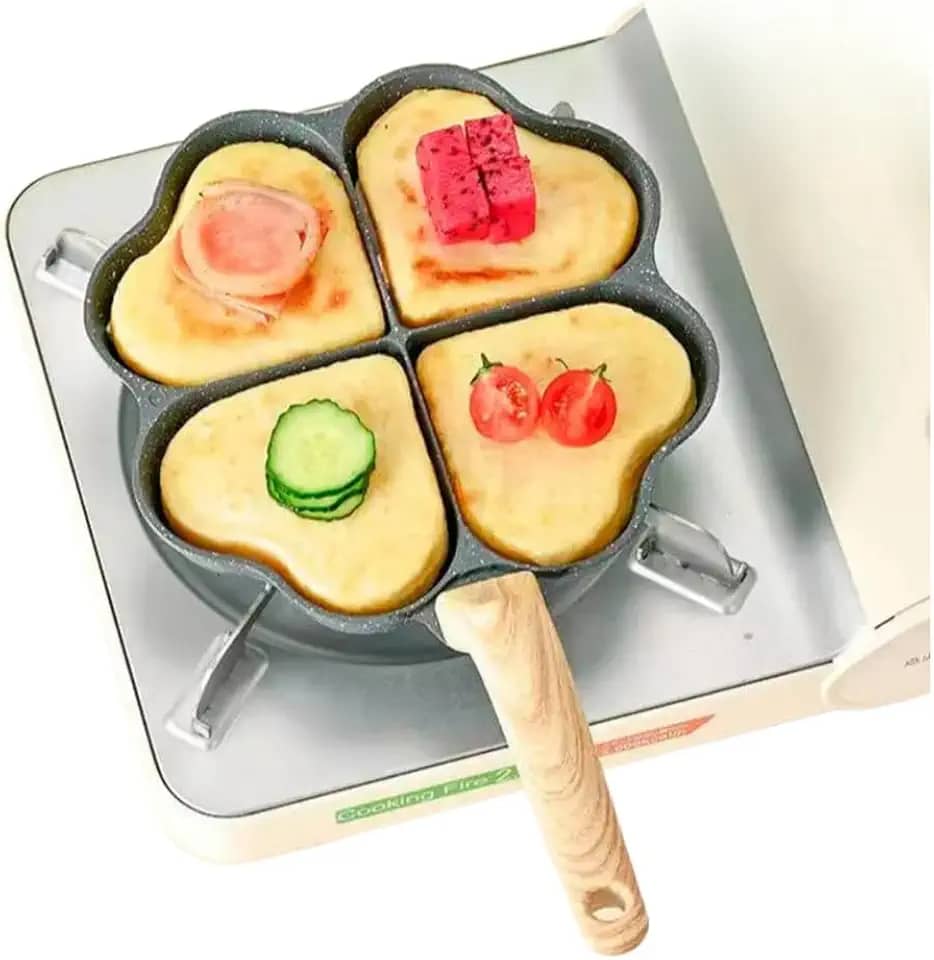 Frigideira Antiaderente Multifuncional 4 Divisórias Para Ovos e Omelete-Compatível Com Indução