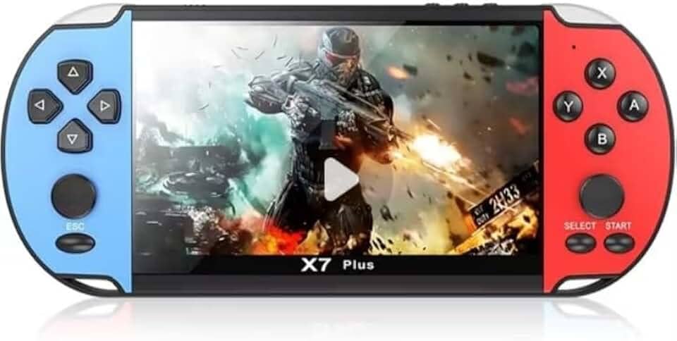 X7 Plus Console Portátil de Jogos Retro, Tela HD 8GB, Processador Avançado, Controles Azul e Vermelho, Bateria Recarregável, Compatível com 10 Mil Jogos, (5,8 Polegadas)
