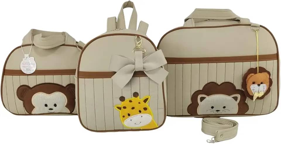 BOLSA MATERNIDADE MENINO 3 PEÇAS SAFARI (BEGE)